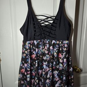 BloomChic Black Swim Dress with Floral Accents